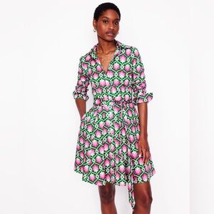 NWT Boden Amy Cotton Shirt Dress Rich Emerald Ivy Trellis Size 8 Regular
